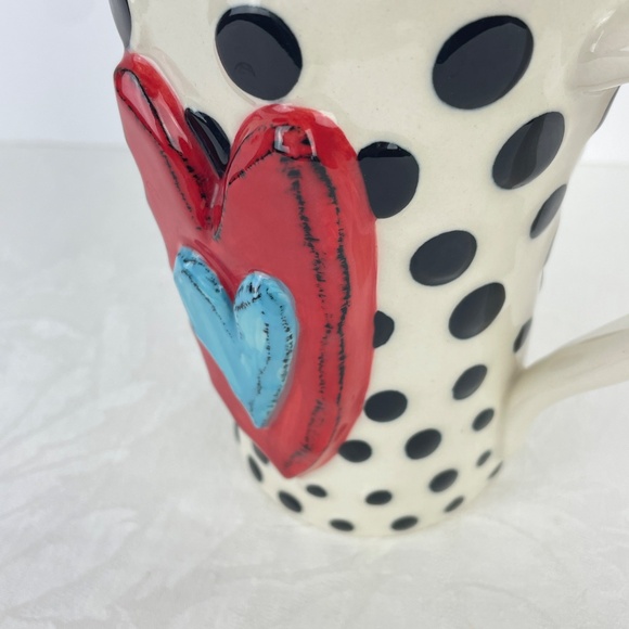 Heartful Home by Tracy Pesche Ceramic Mug Black Polka Dot Red Heart - Picture 4 of 5